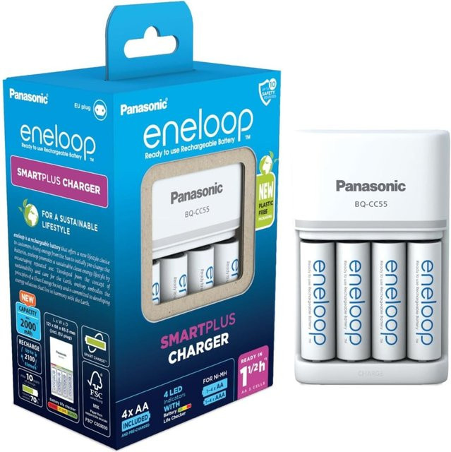 Panasonic eneloop Smart & Quick BQ-CC55 Ladegerät Set mit 4x AA Akkus 2000 mAh in Weiß - Bild 2