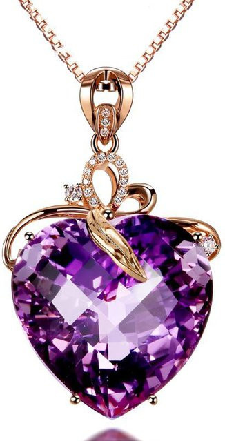 POMOiii Halskette Anhänger, Herzförmiger Amethyst, Roségold, Kupfer, Zirkonia, Damen - Bild 1