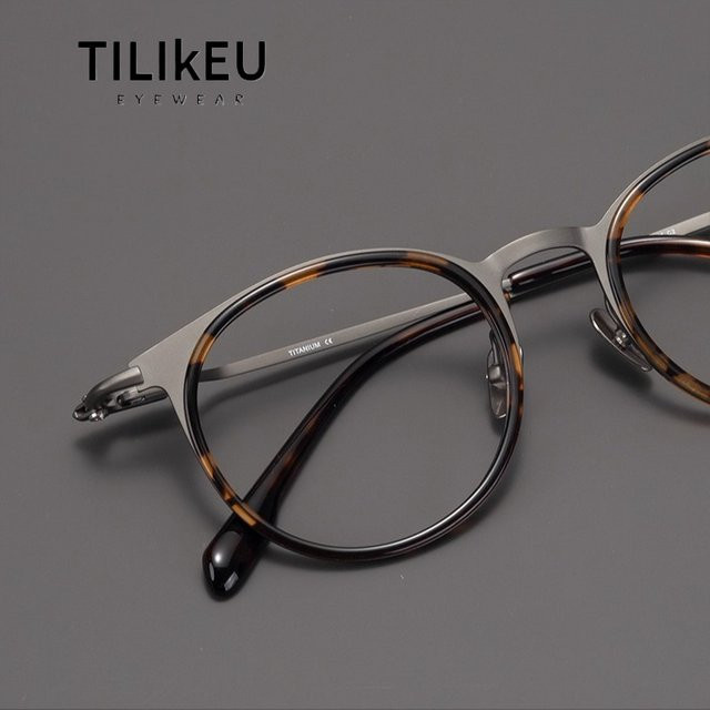TILIKEU Korrektionsbrille, Titan, Rund, Vollrand, Braun, Herren - Bild 1