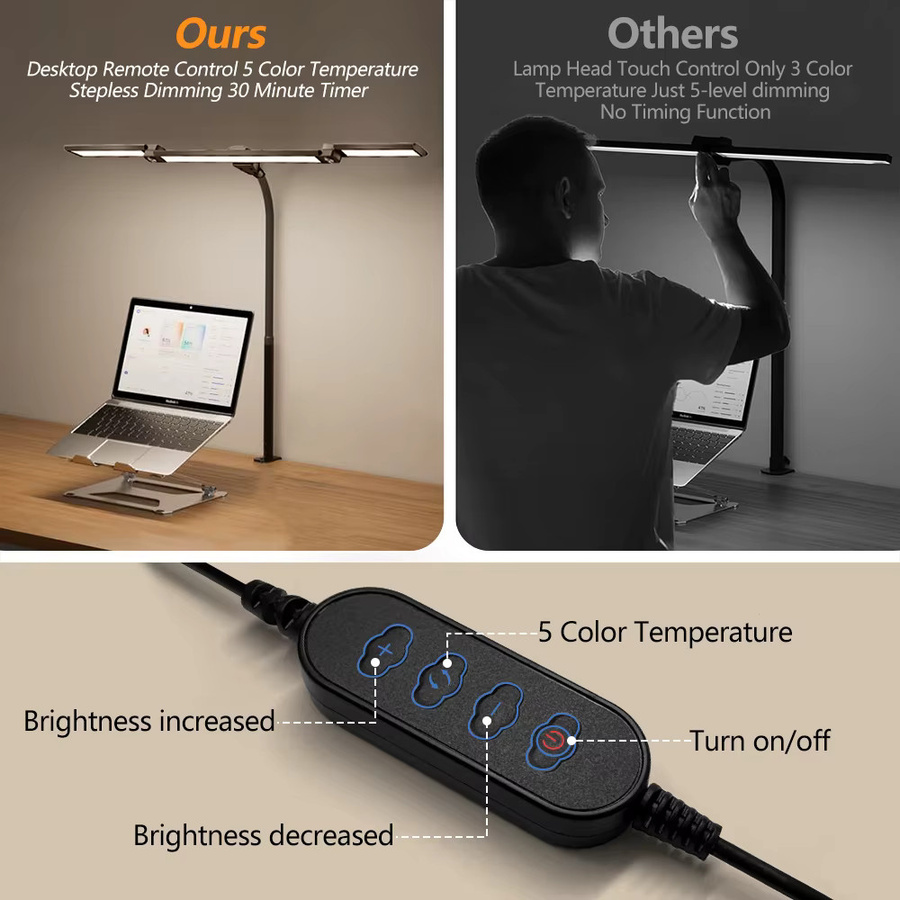 Augenschonende LED-Klemmleuchte aus Metall in Schwarz mit USB-Anschluss, dimmbar und mit einstellbarer Farbtemperatur für Home Office, Lesen und PC-Gaming - Bild 5