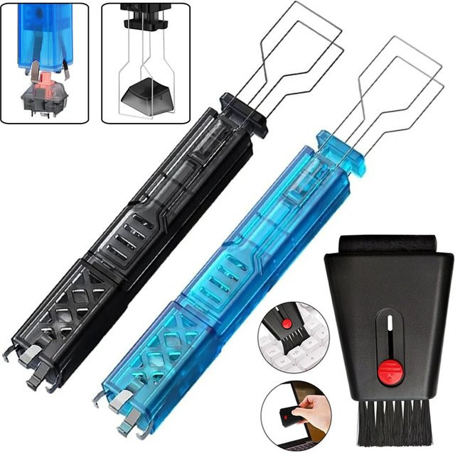 4-in-1 Tastatur-Reinigungset für mechanische Tastaturen mit Tastenkappen-Abzieher, Reinigungsbürste und Entladekabel - Bild 1