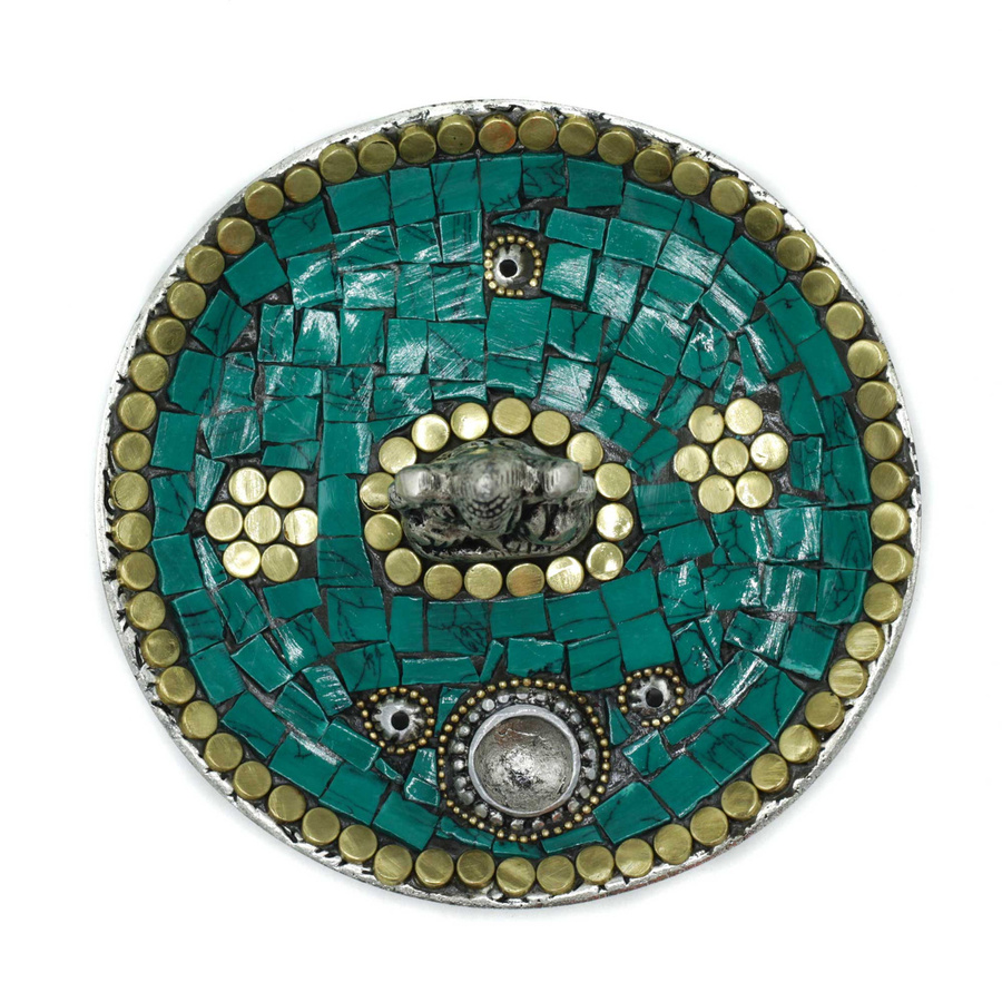 SHAMTAM Räucherstäbchenhalter und Räucherkegelhalter Schildkröte aus Keramik und Messing in Türkis und Silber mit Mosaik-Design - Bild 4