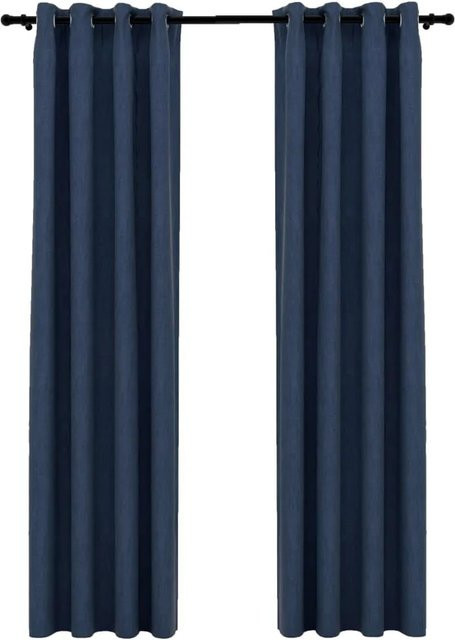 vidaXL Verdunkelungsvorhänge in Leinenoptik mit Ösen, 2 Stück, Blau, B: 140 cm, H: 225 cm - Bild 1