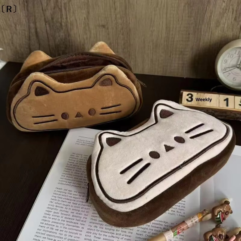 Kawaii Cartoon Plüsch-Federmäppchen in Brot-Katzen-Design als multifunktionale Schreibwaren-Tasche mit großem Fassungsvermögen - Bild 3