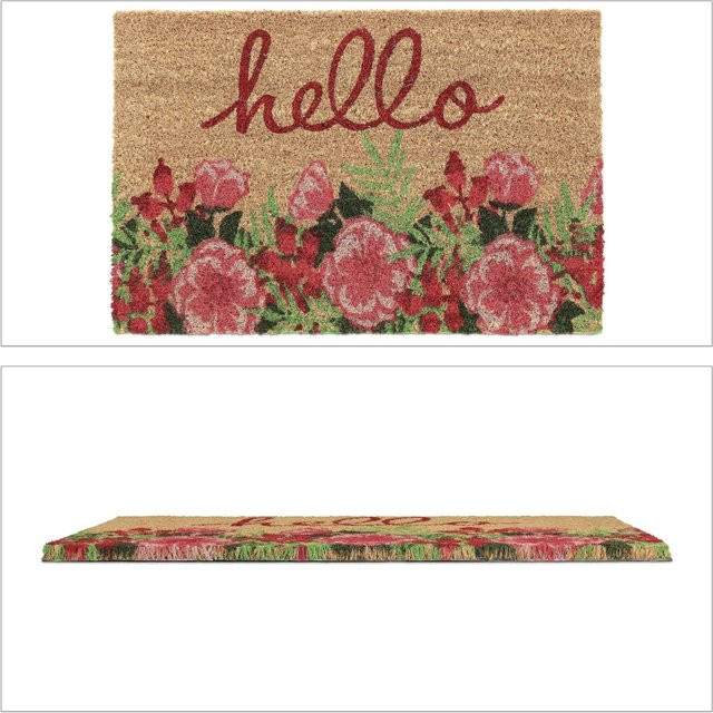 Relaxdays Türmatte aus Kokosfaser mit Blumenmuster, Mehrfarbig, Rutschfest und Wetterfest, B/T: 60 x 40 cm, Höhe: 1,5 cm - Bild 1