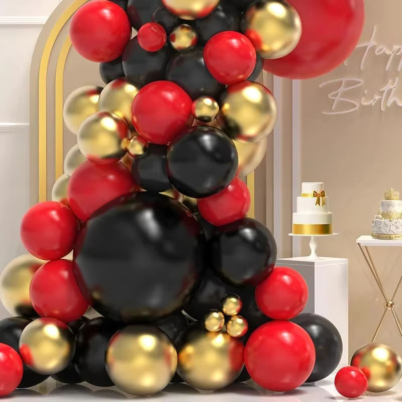 135-teiliges LQVYI Party-Dekorationsset mit runden Latexballons in Schwarz, Rot und Gold für Abschlussfeiern, Hochzeiten, Babypartys oder Geburtstage - Bild 4