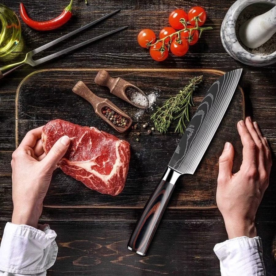 WXCOO Professionelles Küchenmesser-Set mit Santoku-Messer, Fleischbeil und Hühnerknochen-Schere - Bild 2