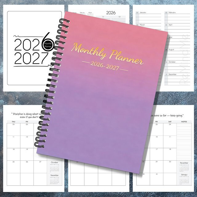 Planer Januar 2026 bis Dezember 2027 mit Monatsübersicht, A5 Softcover Spiralbindung für Schule, Büro und Zuhause - Bild 1