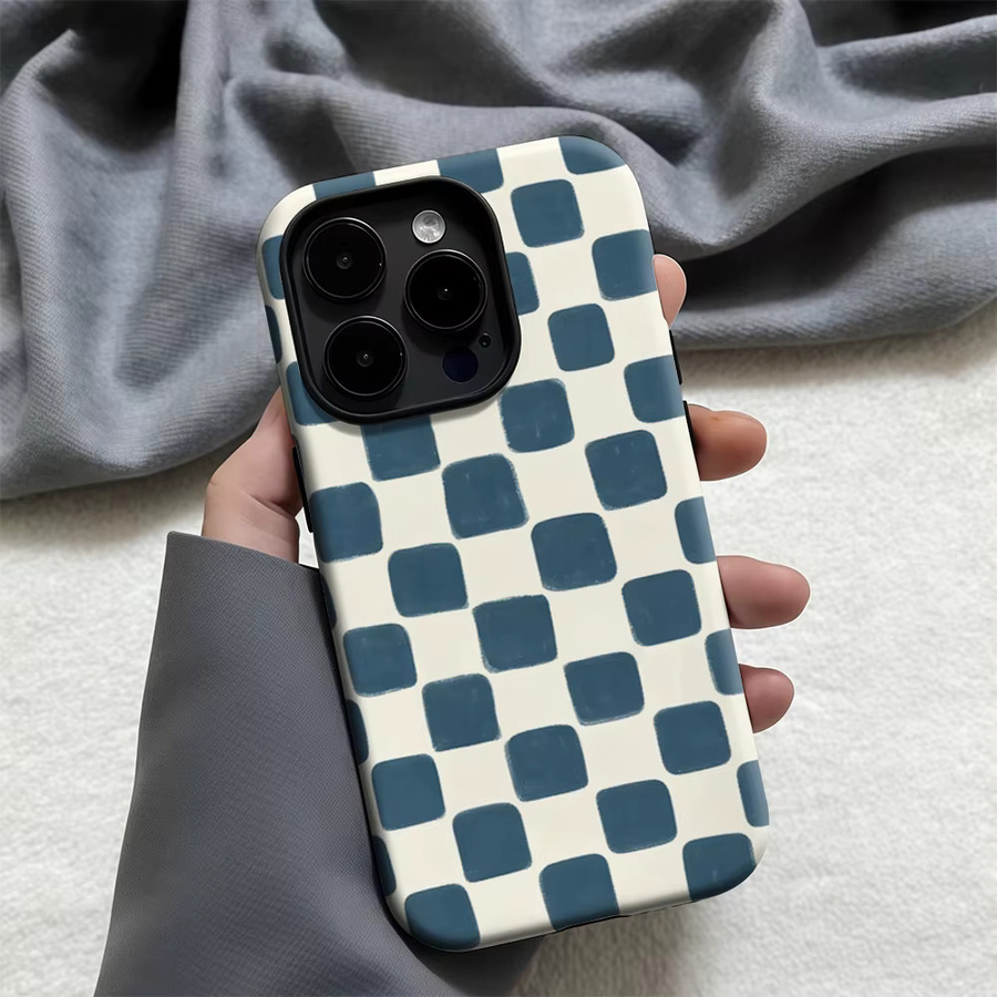 Casegame Matte Bumper MagSafe Schutzhülle für iPhone 17 16 15 14 13 Pro Max Blau mit quadratischem Schachbrett-Design - Bild 2