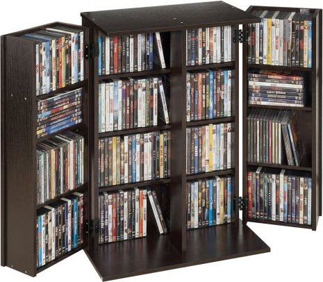 VEVOR Medienregal mit 4 Ebenen als Multimedia-Aufbewahrung für CDs, DVDs, Bücher und Spiele, Braun, B/T/H: 61,0 x 36,8 x 84,6 cm - Bild 1