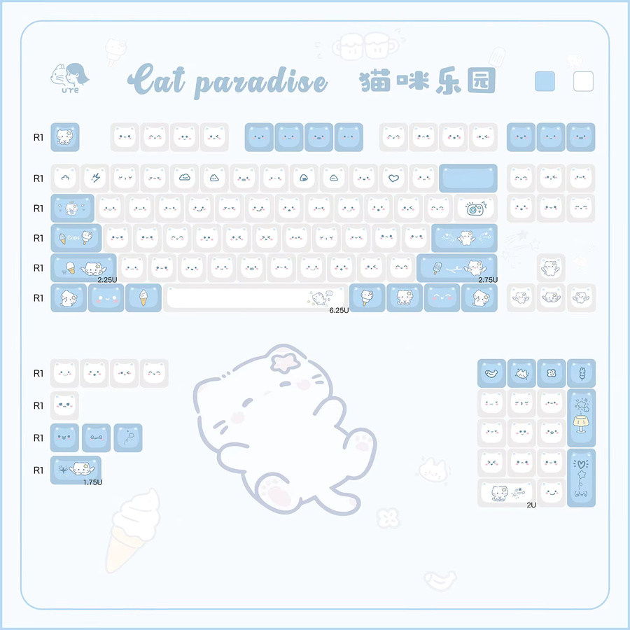 URE Cat Paradise Tastenkappen aus PBT mit MAO Profil und seitlichem Aufdruck für MX mechanische Tastaturen - Bild 3