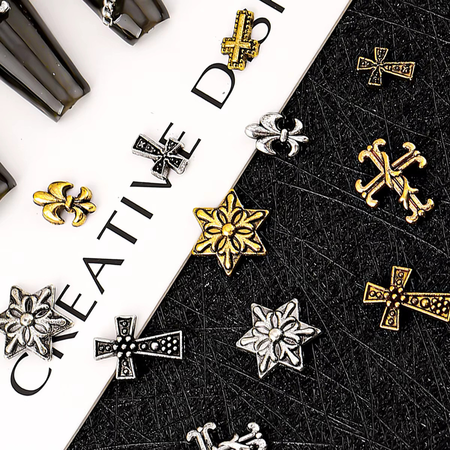 Dark Vintage Cross Nail Patch Set, Gold & Silver, 120 Stück - Bild 5