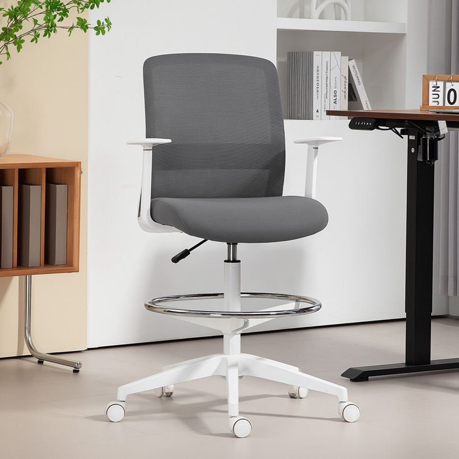 HOMCOM Ergonomischer Bürostuhl als Zeichenstuhl mit Armlehnen und Fußring, Grau - Bild 2