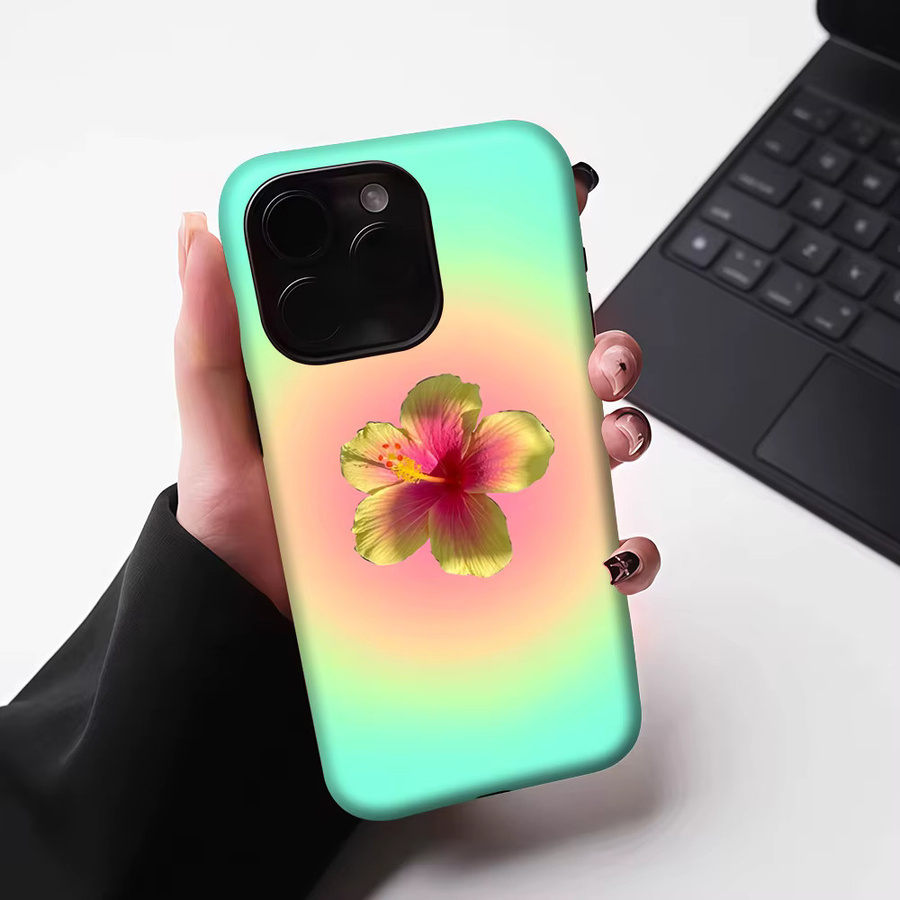 Potdemiel Leuchthülle mit Hibiskus Farbverlauf für iPhone 17 16 15 14 13 Pro Max Plus, magnetische Einzel- und Doppelschicht-Handyhülle, Multicolour - Bild 6