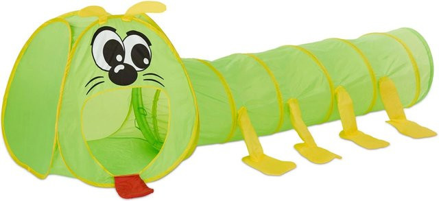 Relaxdays Krabbeltunnel Raupe Pop Up Grün Polyester - Bild 1