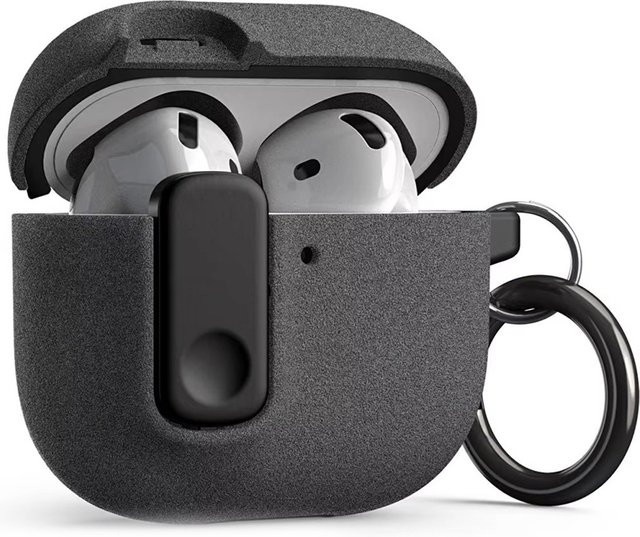 Sicherheitsschloss-Schnalle und stoßfeste Schutzhülle für Apple AirPods 3, 4 und AirPods Pro 2 in Schwarz und Grau - Bild 1