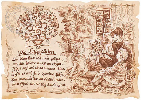 Zunftbild Logopäden als Poster auf Antikpapier in Braun, Schwarz und Multicolour, Format A4 - Bild 1