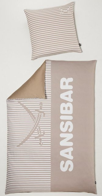 Sansibar Mako-Satin Bettwäsche Set mit grafischem Naturdesign in Braun und Beige, bestehend aus Bettbezug und Kissenbezug, B/H: 155 x 220 cm und 80 x 80 cm - Bild 1