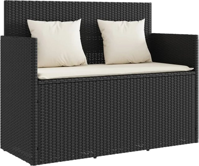Furnicato Gartenbank aus schwarzem Poly-Rattan mit Armlehnen und Kissen, B/T/H: 120 x 50 x 90,5 cm - Bild 1