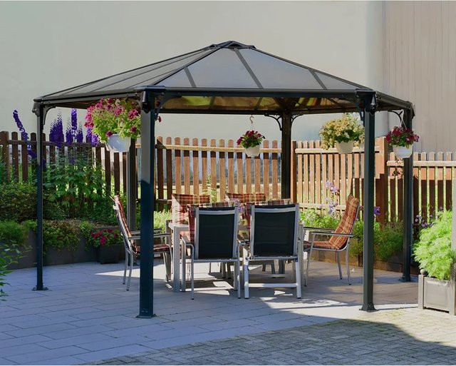 Palram - Canopia Monaco Gartenpavillon Hexagon in Anthrazit mit LED Set und Polycarbonat-Dach - Bild 1