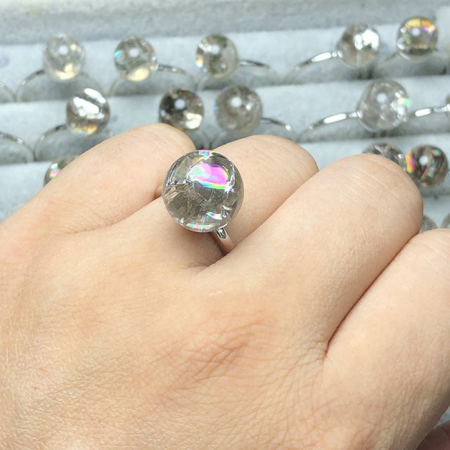 Fengbaowu Ring, Regenbogen-Rauchquarz-Kugelring, Silber, Damen - Bild 1