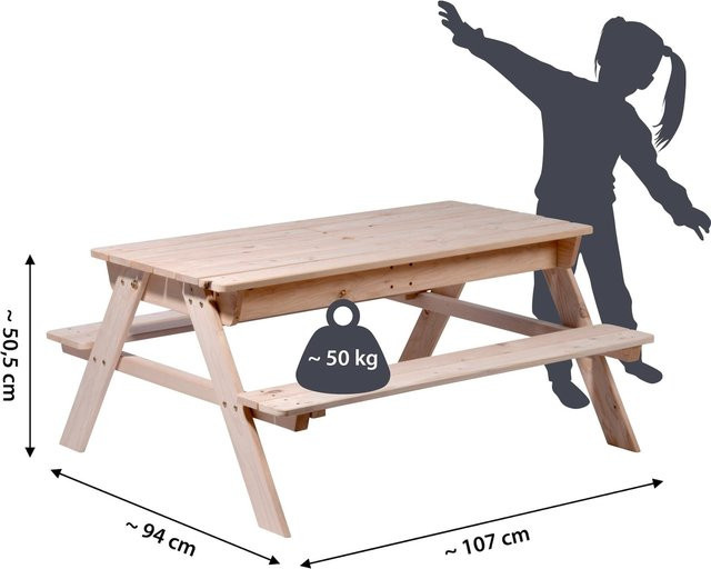 Dobar Kinder Picknicktisch aus FSC-zertifiziertem Hemlocktannen-Holz mit blauer Matschkiste - Bild 2