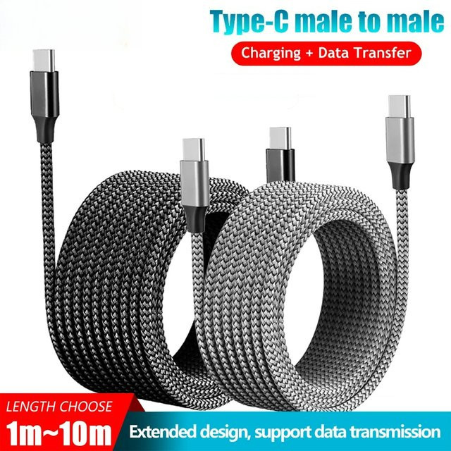 USB-C zu USB-C Datenkabel mit 60W PD Schnellladefunktion, geflochtenes Quick Charge 3.0 Kabel in Schwarz und Grau für Samsung und Xiaomi - Bild 1