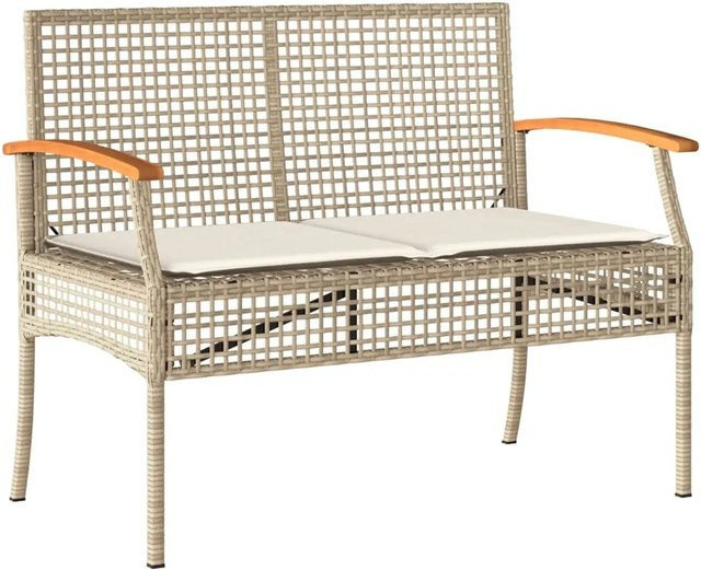 vidaXL Gartenbank aus Poly Rattan und Akazienholz mit Kissen in Beige und Braun - Bild 1