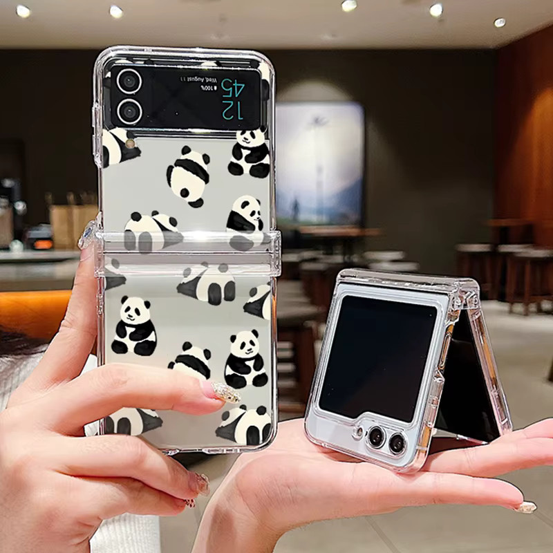 Stoßfeste Cartoon Panda Klarsichthülle für Samsung Galaxy Z Flip 8 7 FE 6 5 4 3, transparente Hartschale - Bild 4