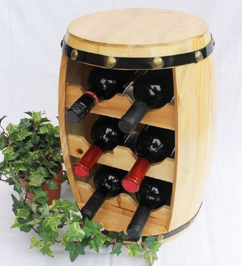 DanDiBo Weinregal aus Holz in Weinfass-Optik, Flaschenständer in Naturlack, Breite: 42 cm - Bild 1