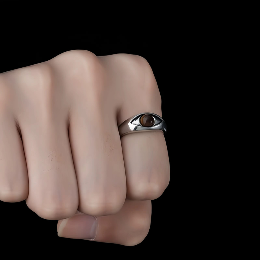 LENNIK Retro-Ring Horusauge, versilbertes Kupfer, Unisex - Bild 3