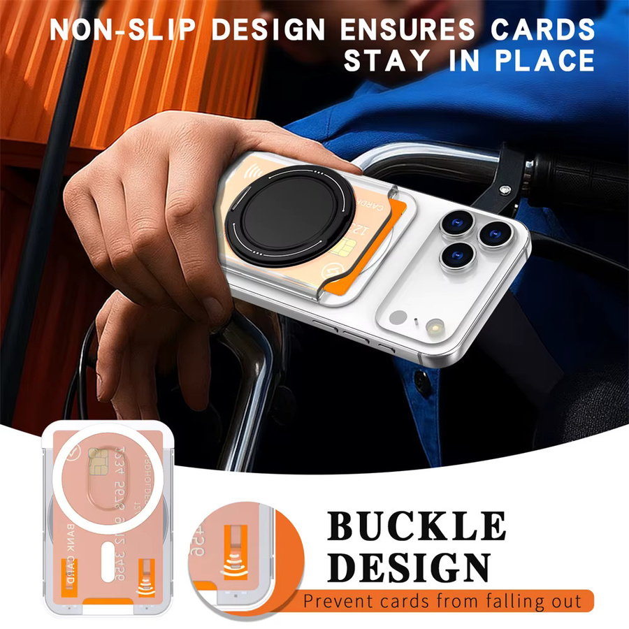 Vyimc Magnetischer Kartenhalter mit Ständer für MagSafe Wallets, kompatibel mit iPhone 17, 16, 15, 14 Pro Max und Samsung S26, S25, S24, Schwarz und Transparent - Bild 5