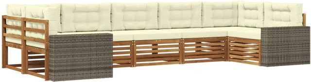 vidaXL Outdoor-Sofagarnitur aus Akazienholz in L-Form mit Kissen, Natur und Creme - Bild 1