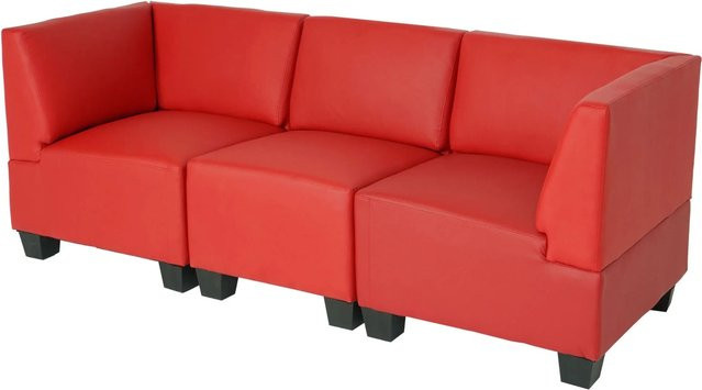 MCW Modular 3-Sitzer Sofa Moncalieri in Rot mit Kunstleder und hohen Armlehnen, B/T/H: 197 x 72 x 76 cm - Bild 2