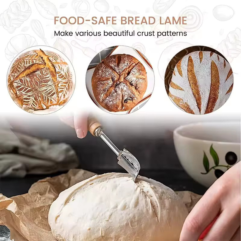 SHIBO Brot-Lame-Set aus Edelstahl mit 5 Ersatzklingen und Holzgriff in Silber - Bild 2