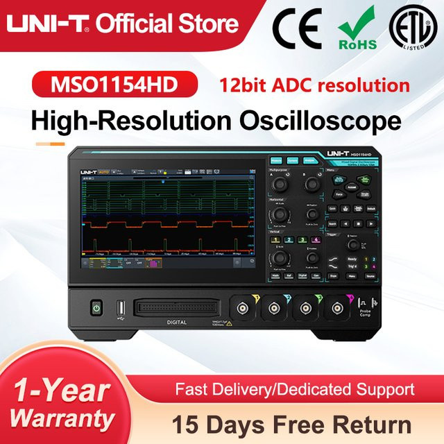UNI-T MSO1154HD MSO1254HD 4-Kanal Digital-Oszilloskop mit 150MHz/250MHz, 2,5GSa/s und 12-Bit ADC, Spektrumanalysator in Schwarz - Bild 1