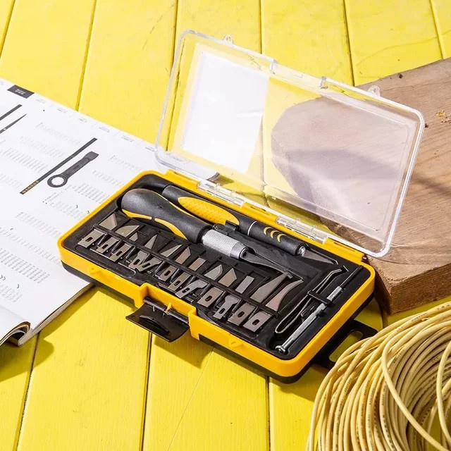 Deli Multifunktions-Gravierwerkzeug Set aus Metall, 16-teilig, mit Schneidmessern für Holz, Hobby, Scrapbooking und Leder - Bild 1