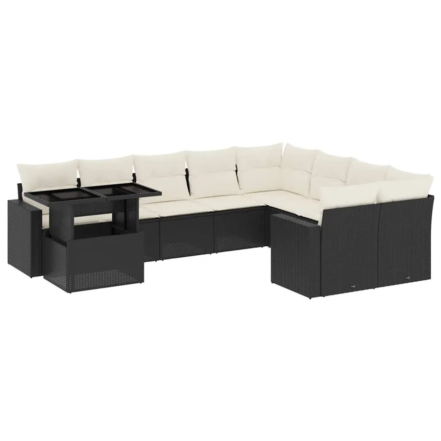 vidaXL 10-tlg. Garten-Sofagarnitur in L-Form aus Poly-Rattan und pulverbeschichtetem Stahl mit Kissen in Schwarz - Bild 2