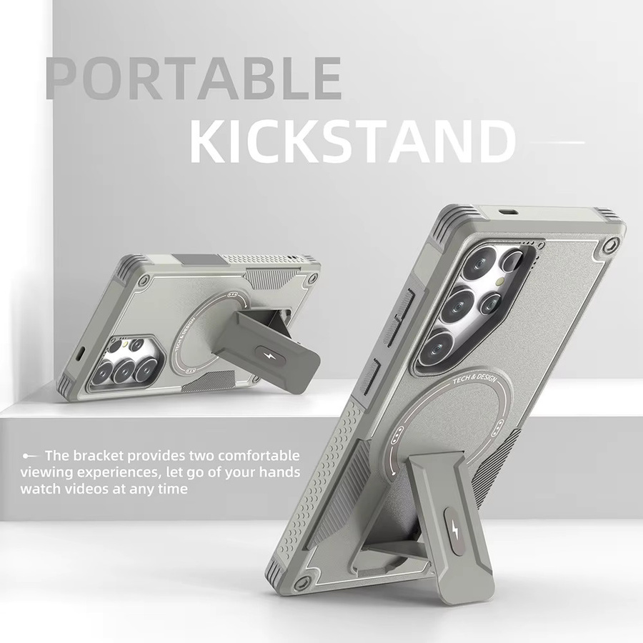 Magnetische Armor Schutzhülle für Samsung Galaxy S26 Ultra, S26 Plus Edge und S26 Fold mit Standhalterung und Unterstützung für kabelloses Laden in Schwarz und Grau - Bild 2