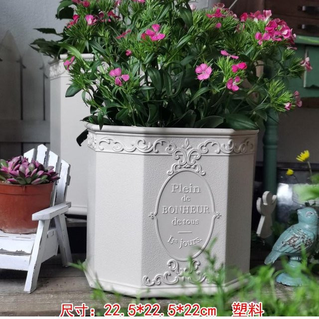 Seahorse Home Pflanzgefäß im Vintage-Stil aus Harz in Schwarz mit Drainagelöchern für Garten und Balkon - Bild 1