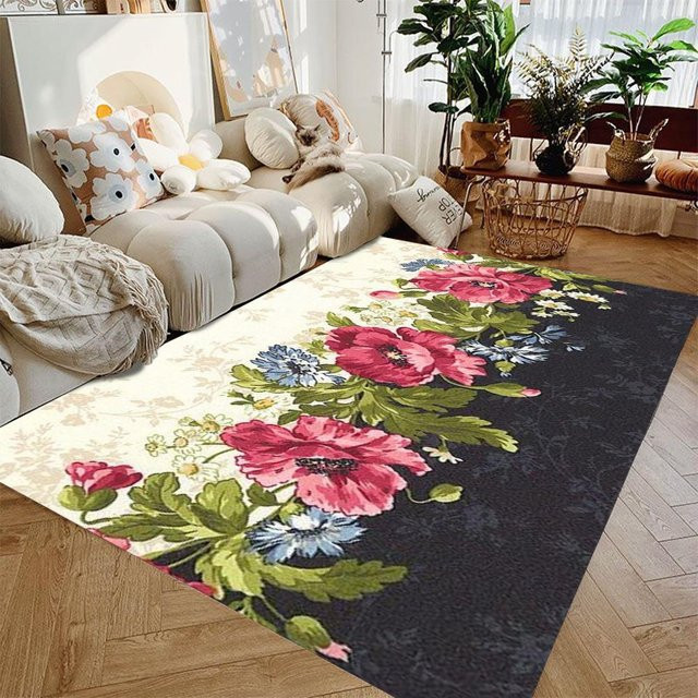 Wucifang Jewelry Dekorativer Plüschteppich mit Blumenmuster in Schwarz-Weiß, Wasserdicht und Rutschfest, B/T: 80 x 120 cm - Bild 1