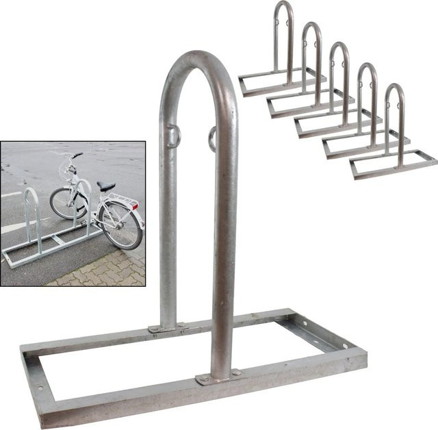 TRUTZHOLM 5er Set Fahrradanlehnbügel Typ U aus feuerverzinktem Stahl in Silber, H x B x T: 90 x 84 cm, Durchmesser 49 mm - Bild 1