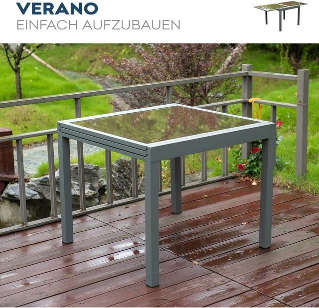 Home Deluxe Gartentisch Verano aus Aluminium und Glas in Anthrazit, ausziehbar, B/T: 90 x 90 cm bis 180 x 75 cm - Bild 1