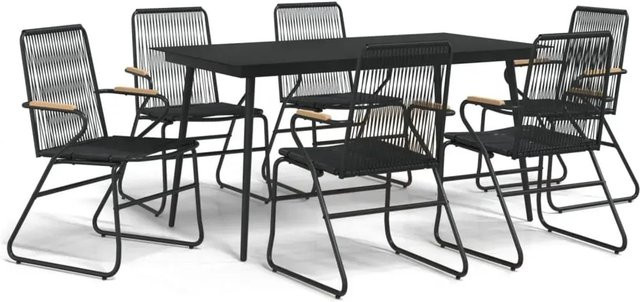 vidaXL 7-teilige Garten-Essgruppe aus Polyrattan und Glas in Schwarz - Bild 1