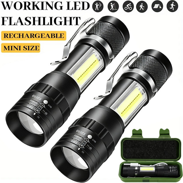 Mini LED COB Taschenlampe in Schwarz, USB aufladbare taktische Taschenlampe mit Zoomfunktion für Outdoor und Notfälle - Bild 1
