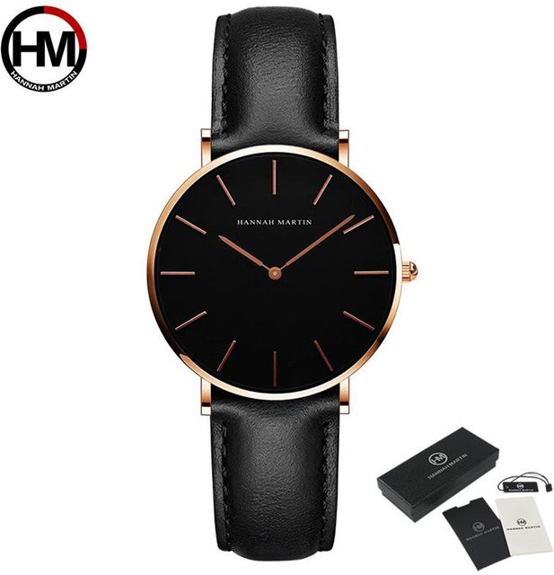 Hannah Martin Armbanduhr, Quarz, Edelstahl, Roségold, Schwarz, Leder, Damen - Bild 1