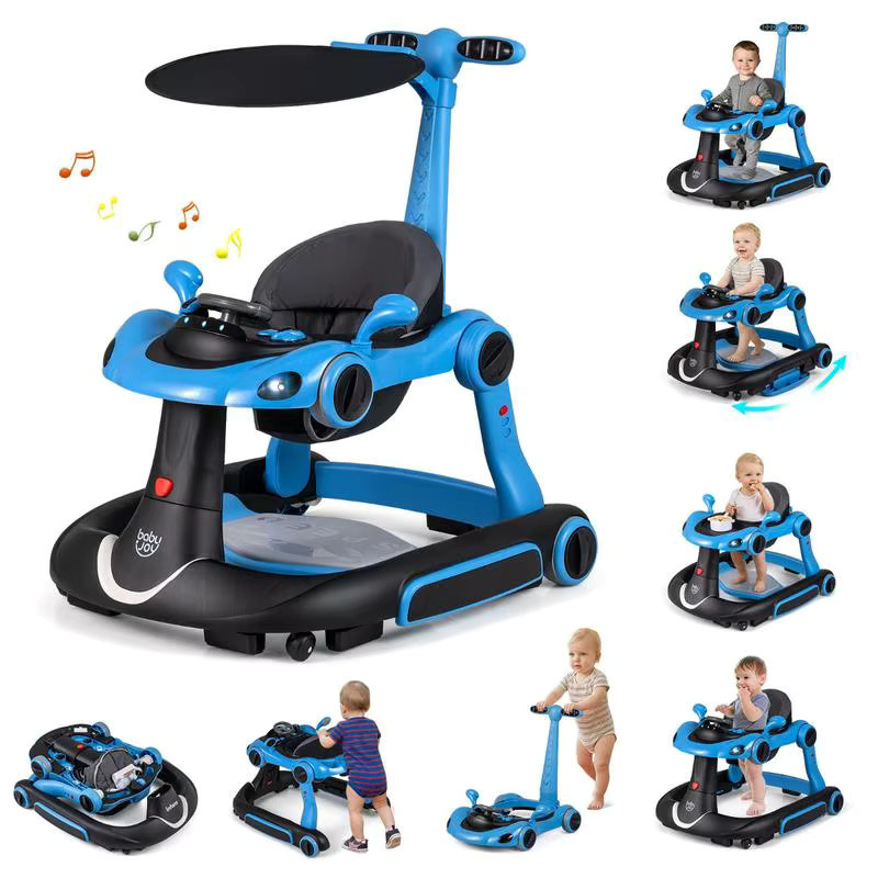 6-in-1 Babywalker mit Verdeck und Musik, tragbares Aktivitätscenter, Babywippe und Schaukel-Kombination in Blau - Bild 6