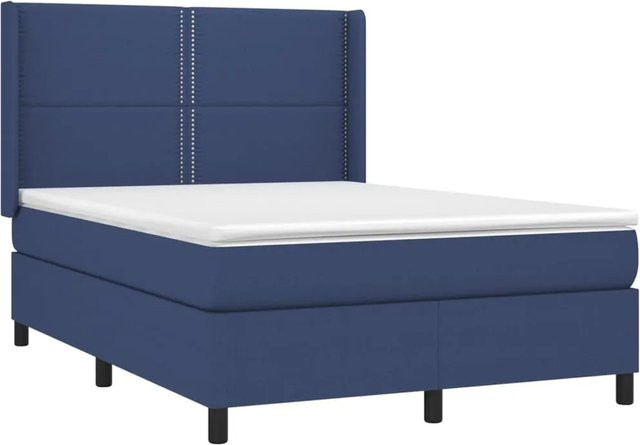vidaXL Boxspringbett mit Matratze in Blau und Weiß, Hybridbett mit LED-Unterbettbeleuchtung und USB-Ladeport, B/T: 140 x 200 cm - Bild 1