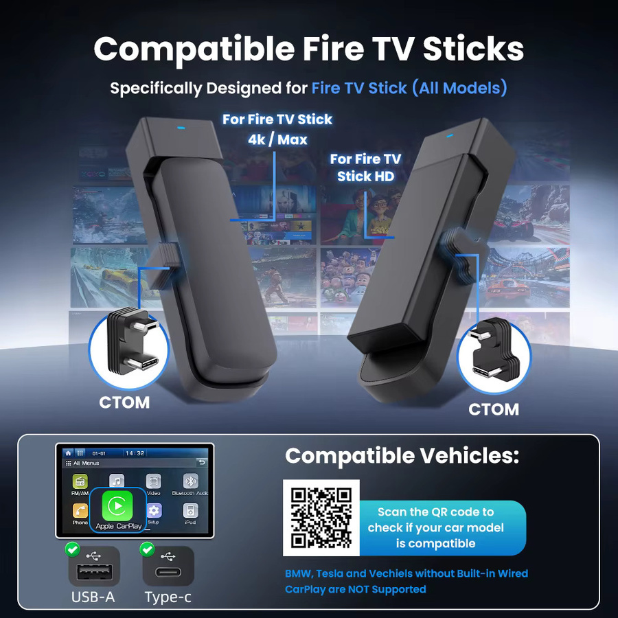 CarlinKit FireDrive Link CarPlay zu HDMI Streaming Box Auto TV Mate Konverter in Schwarz für Amazon Fire TV Stick HD 4K Max Lite - Bild 2