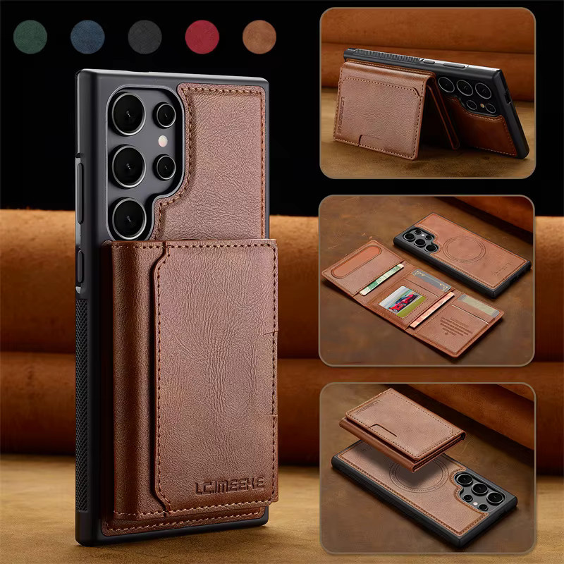Business-Lederbrieftasche für Samsung Galaxy S26 Ultra S25 Edge S24 S23 Plus FE mit MagSafe-Kompatibilität und Kartenhalter in Braun - Bild 1